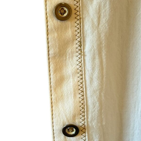 Free People Oversized Shirt Jacket Cream with Tan Exposed Stitching Raw Seams  S - Picture 2 of 11